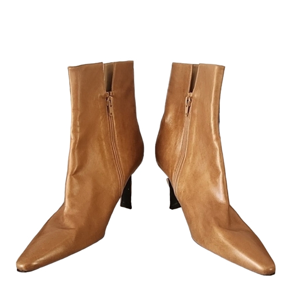 STUART WEITZMAN VINTAGE Metallic Gold Leather Boots 9.5 Pointed Toe Heel RARE - Picture 11 of 17
